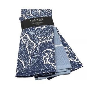RALPH LAUREN Set of 3 Floral Blue Paisley Cotton Floral Kitchen Tea Towels NEW
